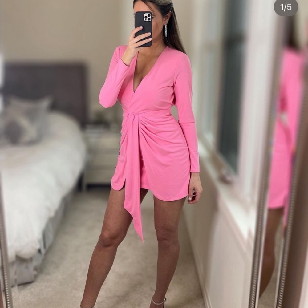 Zara draped pink cut out back long sleeves dress - Picture 3 of 13